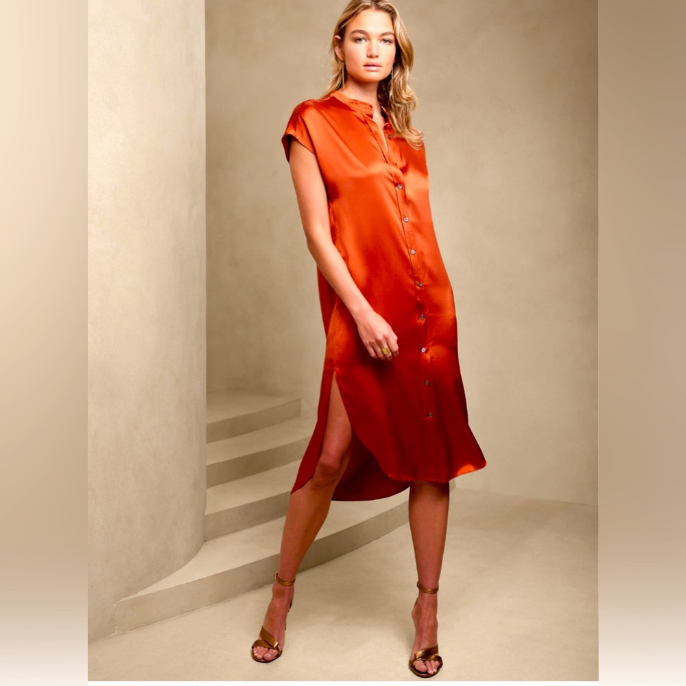 Silk dress 100% mulberry silk with shine Rusty Orange color Size M